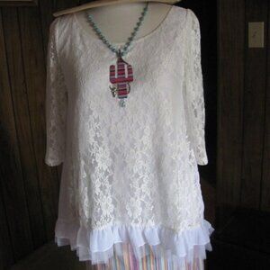ORIGAMI BY VIVIAN BRAND NEW DESIGNER LACE LINE SHIRT white lace